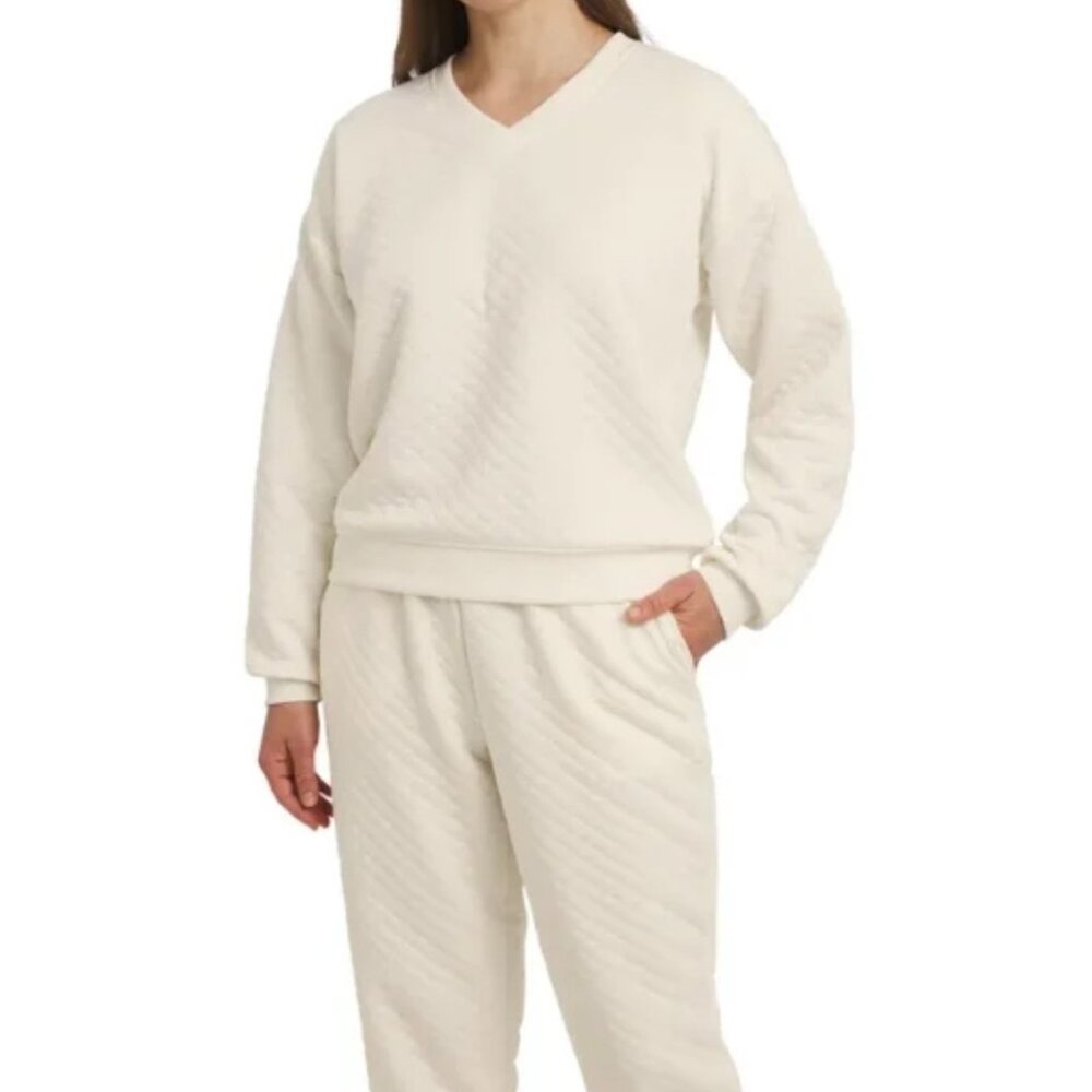 Women's Quilted 2-piece Lounge Set Cream